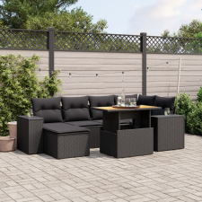 vidaXL 7 részes fekete polyrattan kerti ülőgarnitúra párnával kerti bútor