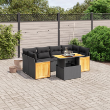 vidaXL 7 részes fekete polyrattan kerti ülőgarnitúra párnával kerti bútor