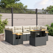 vidaXL 7 részes fekete polyrattan kerti ülőgarnitúra párnával kerti bútor