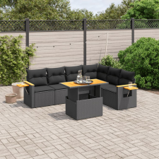 vidaXL 7 részes fekete polyrattan kerti ülőgarnitúra párnával kerti bútor