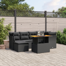 vidaXL 7 részes fekete polyrattan kerti ülőgarnitúra párnával kerti bútor