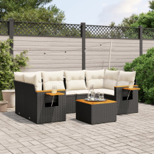 vidaXL 7 részes fekete polyrattan kerti ülőgarnitúra párnával kerti bútor