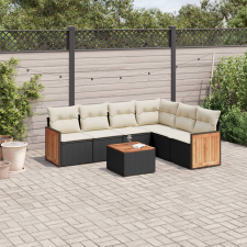 vidaXL 7 részes fekete polyrattan kerti ülőgarnitúra párnával kerti bútor