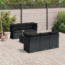 vidaXL 7 részes fekete polyrattan kerti ülőgarnitúra párnával kerti bútor