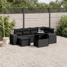 vidaXL 7 részes fekete polyrattan kerti ülőgarnitúra párnával kerti bútor
