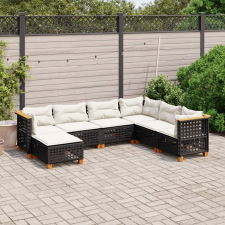 vidaXL 7 részes fekete polyrattan kerti ülőgarnitúra párnával kerti bútor