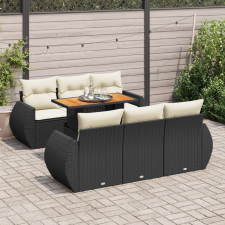 vidaXL 7 részes fekete polyrattan kerti ülőgarnitúra párnával kerti bútor