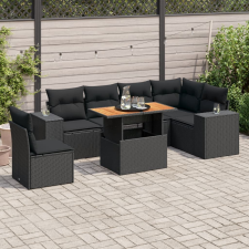 vidaXL 7 részes fekete polyrattan kerti ülőgarnitúra párnával kerti bútor