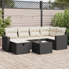 vidaXL 7 részes fekete polyrattan kerti ülőgarnitúra párnával kerti bútor