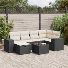 vidaXL 7 részes fekete polyrattan kerti ülőgarnitúra párnával kerti bútor