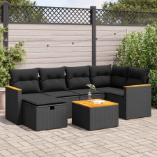 vidaXL 7 részes fekete polyrattan kerti ülőgarnitúra párnával kerti bútor