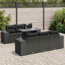 vidaXL 7 részes fekete polyrattan kerti ülőgarnitúra párnával kerti bútor