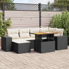 vidaXL 7 részes fekete polyrattan kerti ülőgarnitúra párnával kerti bútor