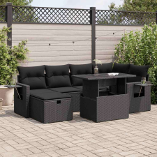 vidaXL 7 részes fekete polyrattan kerti ülőgarnitúra párnával kerti bútor