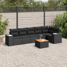 vidaXL 7 részes fekete polyrattan kerti ülőgarnitúra párnával kerti bútor