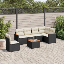vidaXL 7 részes fekete polyrattan kerti ülőgarnitúra párnával kerti bútor
