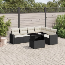 vidaXL 7 részes fekete polyrattan kerti ülőgarnitúra párnával kerti bútor