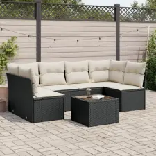 vidaXL 7 részes fekete polyrattan kerti ülőgarnitúra párnával kerti bútor