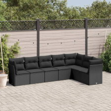 vidaXL 7 részes fekete polyrattan kerti ülőgarnitúra párnával kerti bútor