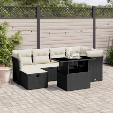 vidaXL 7 részes fekete polyrattan kerti ülőgarnitúra párnával kerti bútor