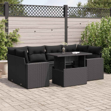 vidaXL 7 részes fekete polyrattan kerti ülőgarnitúra párnával kerti bútor