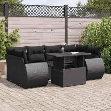 vidaXL 7 részes fekete polyrattan kerti ülőgarnitúra párnával kerti bútor