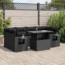 vidaXL 7 részes fekete polyrattan kerti ülőgarnitúra párnával kerti bútor