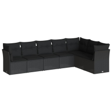 vidaXL 7 részes fekete polyrattan kerti ülőgarnitúra párnával (3217735) kerti bútor