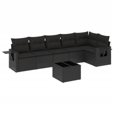 vidaXL 7 részes fekete polyrattan kerti ülőgarnitúra párnával (3220194) kerti bútor