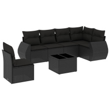 vidaXL 7 részes fekete polyrattan kerti ülőgarnitúra párnával (3221434) kerti bútor