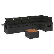 vidaXL 7 részes fekete polyrattan kerti ülőgarnitúra párnával (3224571) kerti bútor