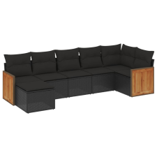 vidaXL 7 részes fekete polyrattan kerti ülőgarnitúra párnával (3227868) kerti bútor