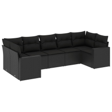 vidaXL 7 részes fekete polyrattan kerti ülőgarnitúra párnával (3251722) kerti bútor