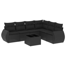 vidaXL 7 részes fekete polyrattan kerti ülőgarnitúra párnával (3253752) kerti bútor
