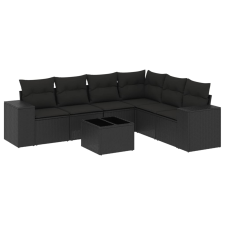 vidaXL 7 részes fekete polyrattan kerti ülőgarnitúra párnával (3254952) kerti bútor
