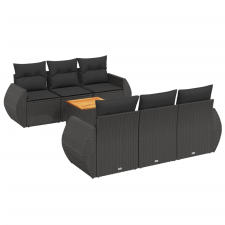 vidaXL 7 részes fekete polyrattan kerti ülőgarnitúra párnával (3257224) kerti bútor