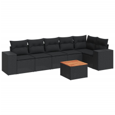 vidaXL 7 részes fekete polyrattan kerti ülőgarnitúra párnával (3257784) kerti bútor