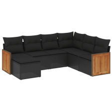 vidaXL 7 részes fekete polyrattan kerti ülőgarnitúra párnával (3260284) kerti bútor
