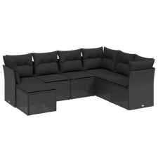 vidaXL 7 részes fekete polyrattan kerti ülőgarnitúra párnával (3263211) kerti bútor