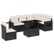 vidaXL 7 részes fekete polyrattan kerti ülőgarnitúra párnával (3267936) kerti bútor