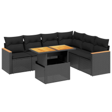 vidaXL 7 részes fekete polyrattan kerti ülőgarnitúra párnával (3273092) kerti bútor