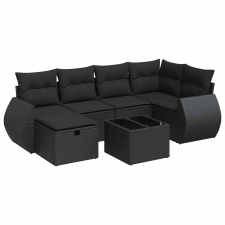 vidaXL 7 részes fekete polyrattan kerti ülőgarnitúra párnával (3325591) kerti bútor