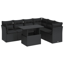 vidaXL 7 részes fekete polyrattan kerti ülőgarnitúra párnával (3326166) kerti bútor