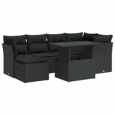vidaXL 7 részes fekete polyrattan kerti ülőgarnitúra párnával (3326186) kerti bútor