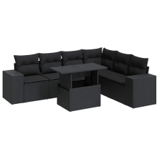 vidaXL 7 részes fekete polyrattan kerti ülőgarnitúra párnával (3326806) kerti bútor