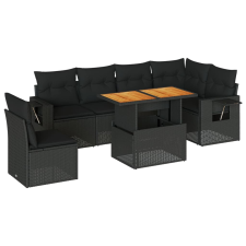 vidaXL 7 részes fekete polyrattan kerti ülőgarnitúra párnával (3327156) kerti bútor