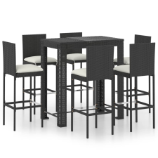 vidaXL 7 részes fekete polyrattan kültéri bárszett párnákkal (3064798) kerti bútor
