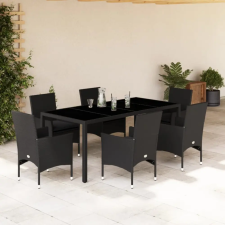 vidaXL 7 részes fekete polyrattan/üveg kerti étkezőgarnitúra párnával kerti bútor
