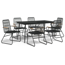 vidaXL 7 részes fekete PVC rattan kerti étkezőgarnitúra (3060270) kerti bútor