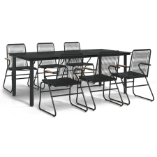 vidaXL 7 részes fekete PVC rattan kerti étkezőgarnitúra (3099213) kerti bútor